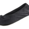 Isotoner Women's Satin Ballerina Slipper, Suede Sole, Black Ribbon Bow, 11-12